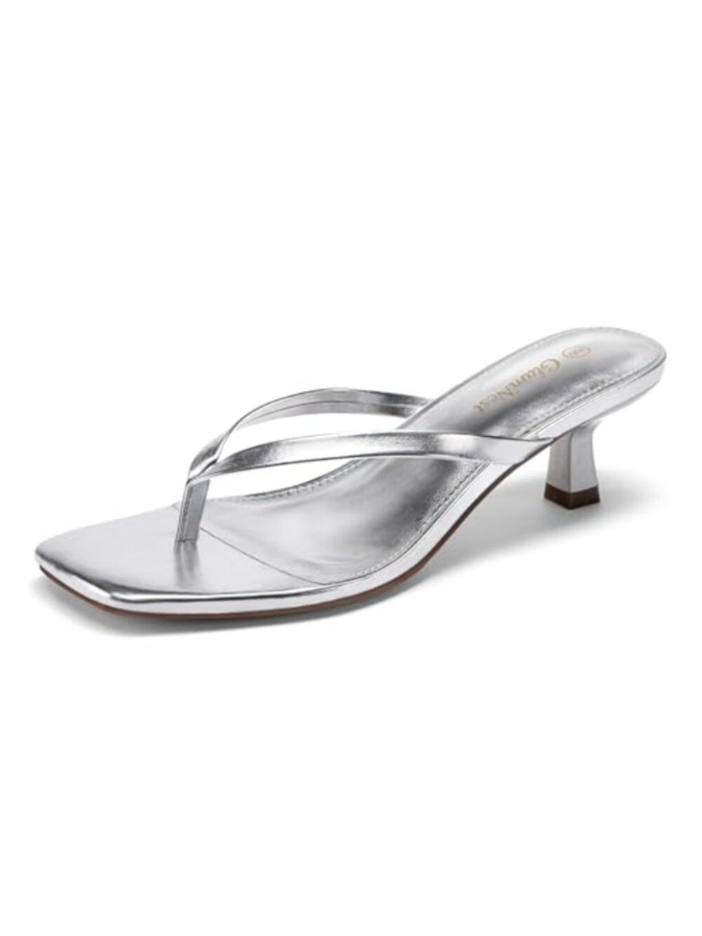 Women's Kitten Heel Sandals Square Open Toe Slip On Thong Heels 2 Inch